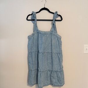 Mango Tiered Ruffle Denim Midi Dress